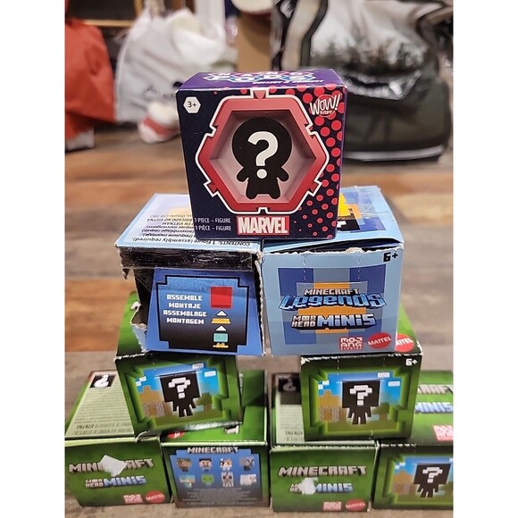 Mattel Minecraft Mob Head Mini Blind Box Figures NEW Lot Of 7 Green, Blue Box - Picture 2 of 9